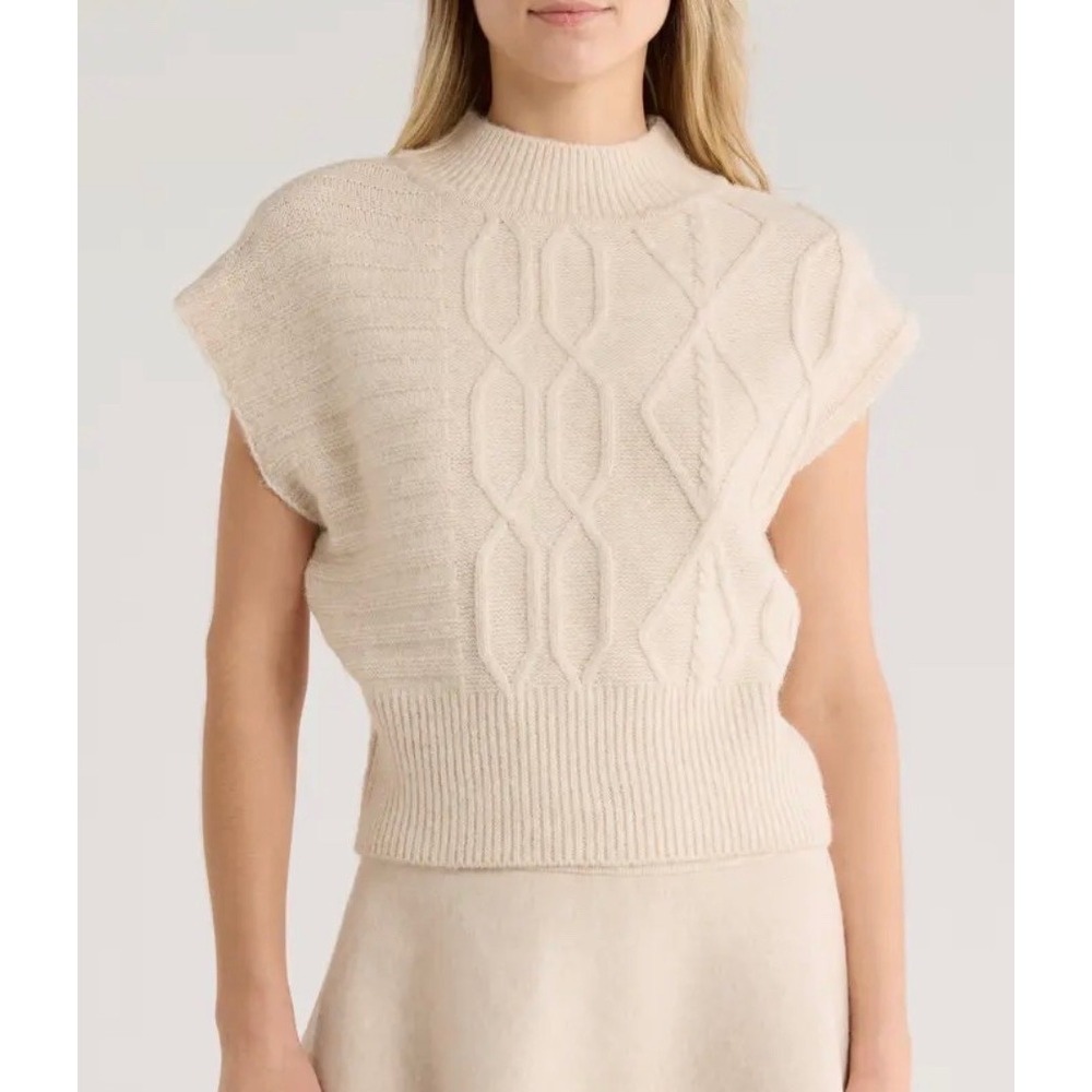 Stitch + Feather Cream Mixed Cable Knit Oversized Crewneck Sweater